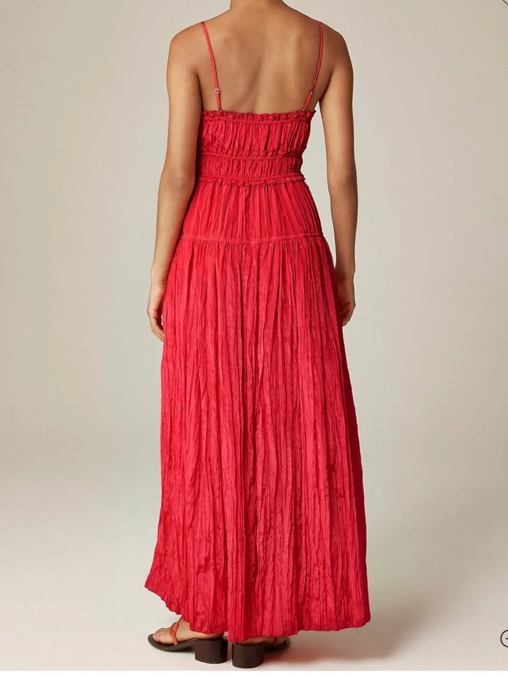 J. Crew NWT Crinkle Ruffle Trim Dress Strawberry Sunrise